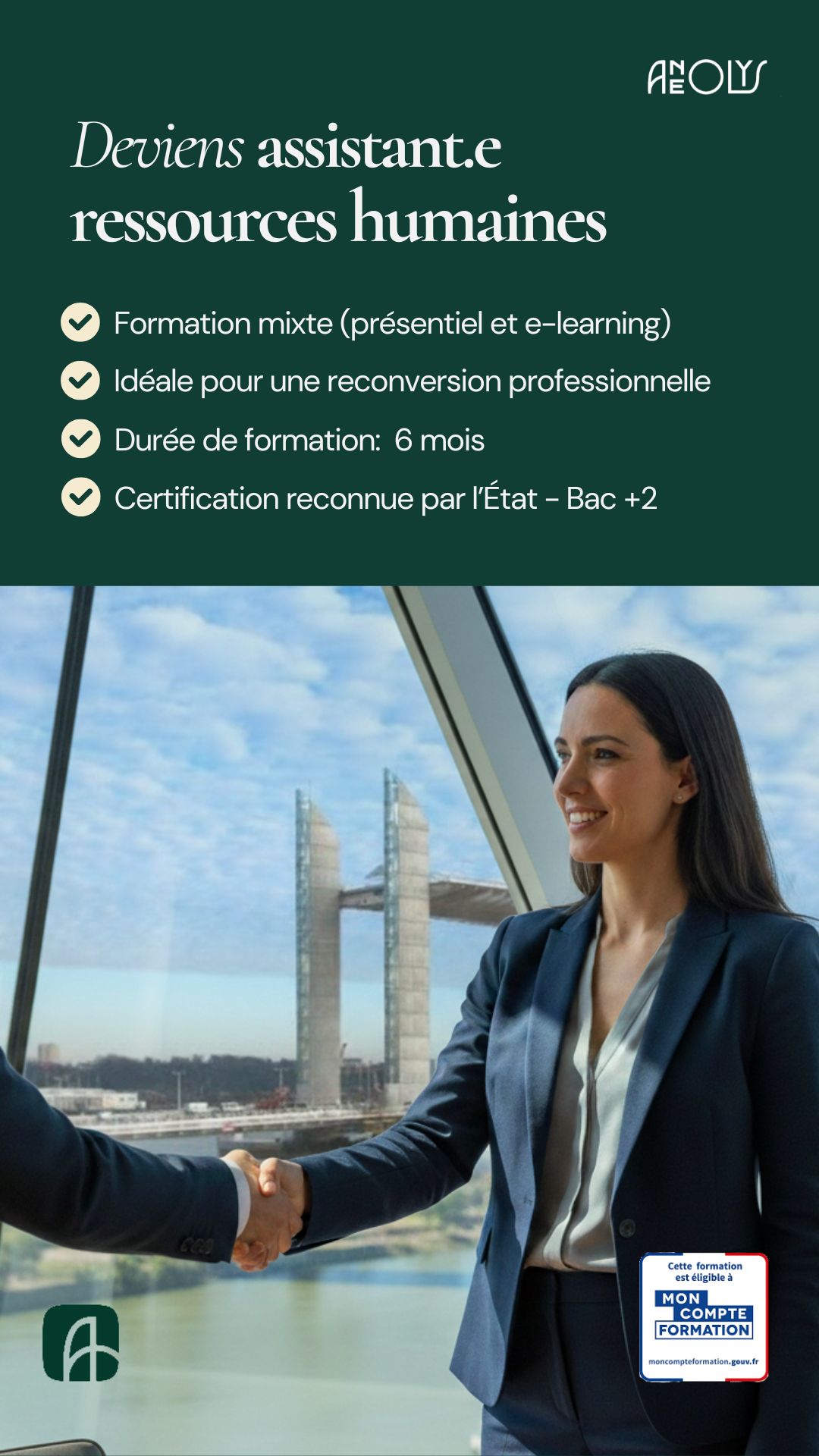 Publicité Aneolys Formation : devenir assistant·e ressources humaines